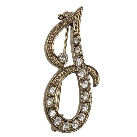 Unbranded Jewelry - VTG Brooch Script Insignia Letter Name Monogran "J" Cursive Gold Tone Rhinestone